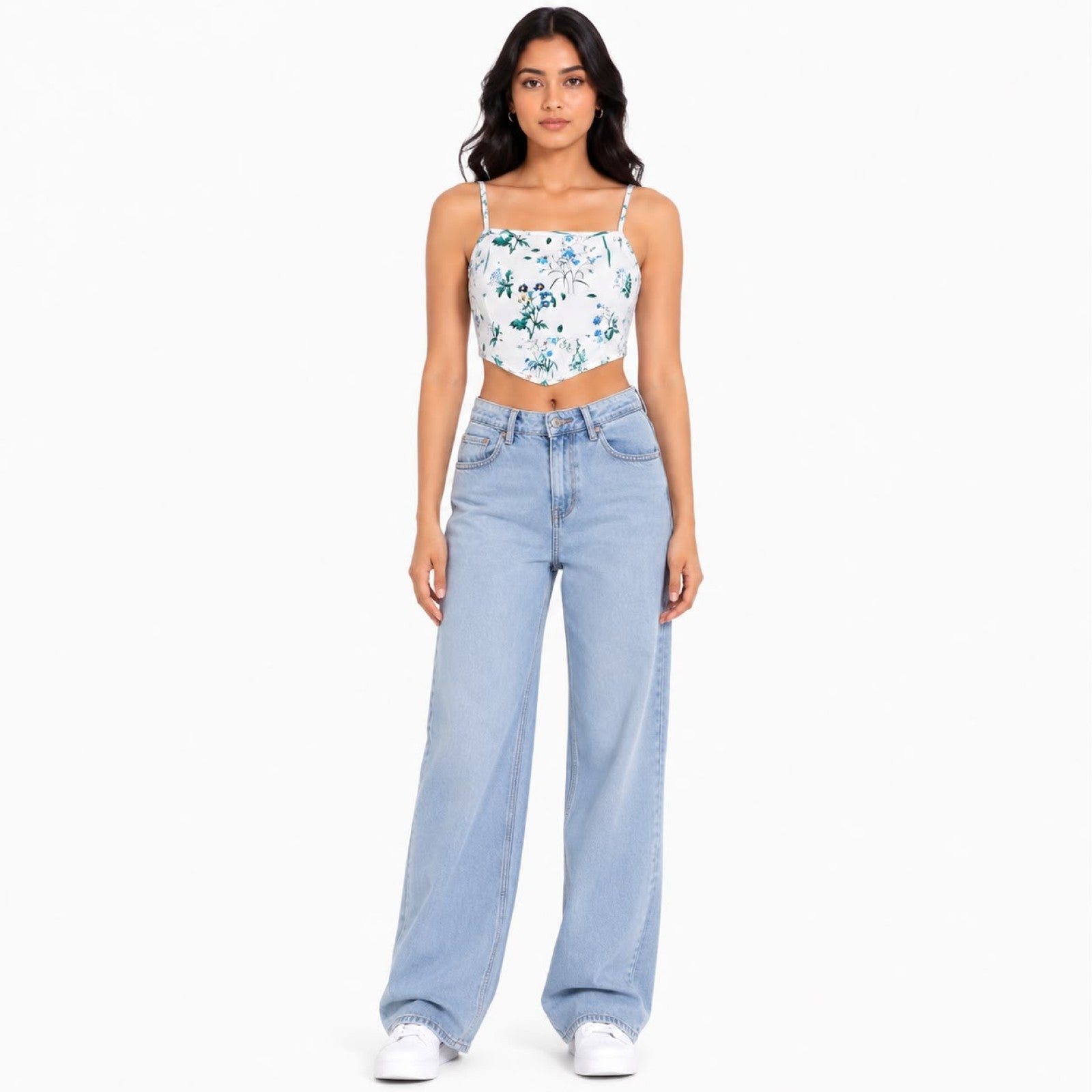 Women's Green Botanical Print Strappy Crop Top-2