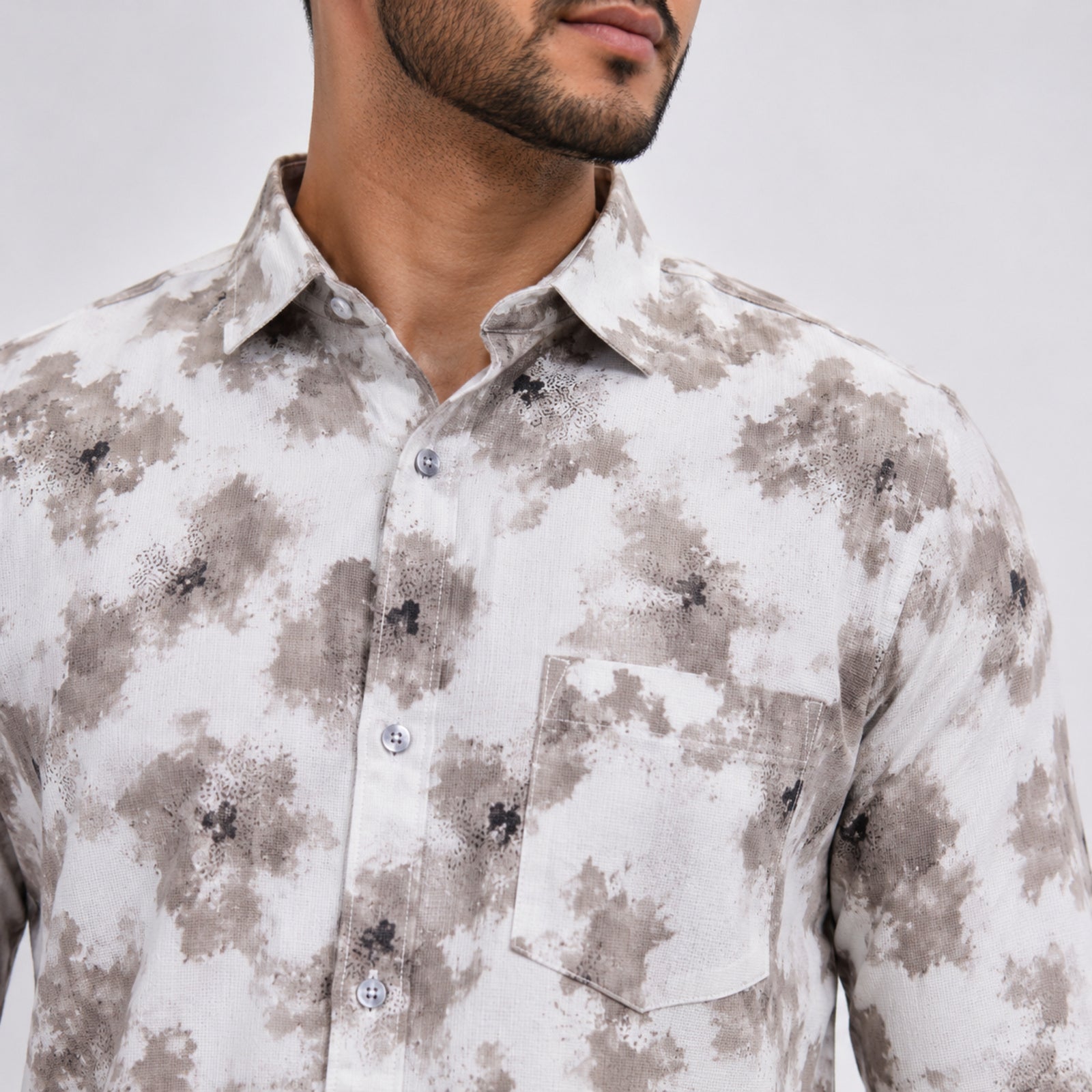 Men's White Floral Print Casual Shirt-1