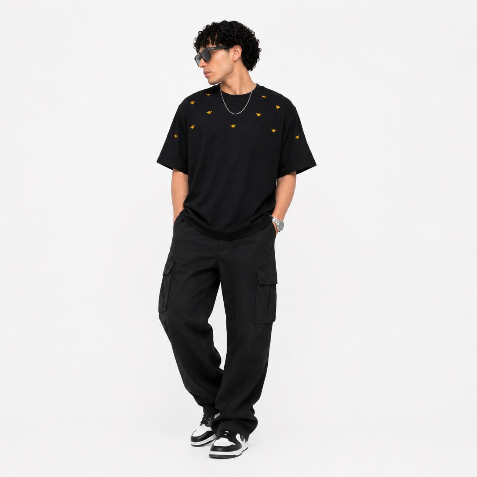 Men's Charcoal Minimal Print Oversized T-Shirt-3