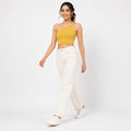 Women's Parrot Green One-Shoulder Crop Top | Ribbed Asymmetrical Casual Top-1