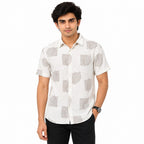 Men's Off White Printed Casual Half Sleeve Shirt-3