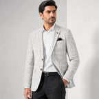 Men's Light Grey Checked Formal Blazer-2