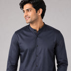 Men's Regal Navy Mandarin Collar Premium Shirt-3
