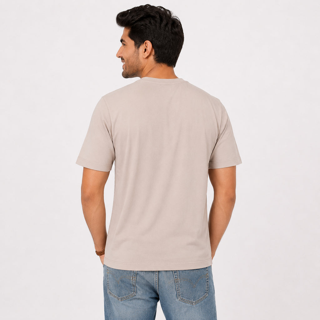 Men's Minimalist Beige Drop-Shoulder Oversized Casual T-Shirt-2