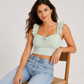 Women's Sage Whisper Ribbed Ruffle Strap Crop Top-1