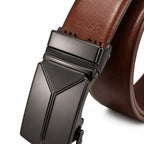 Men's Black & Brown Automatic Buckle Leather Belt-4
