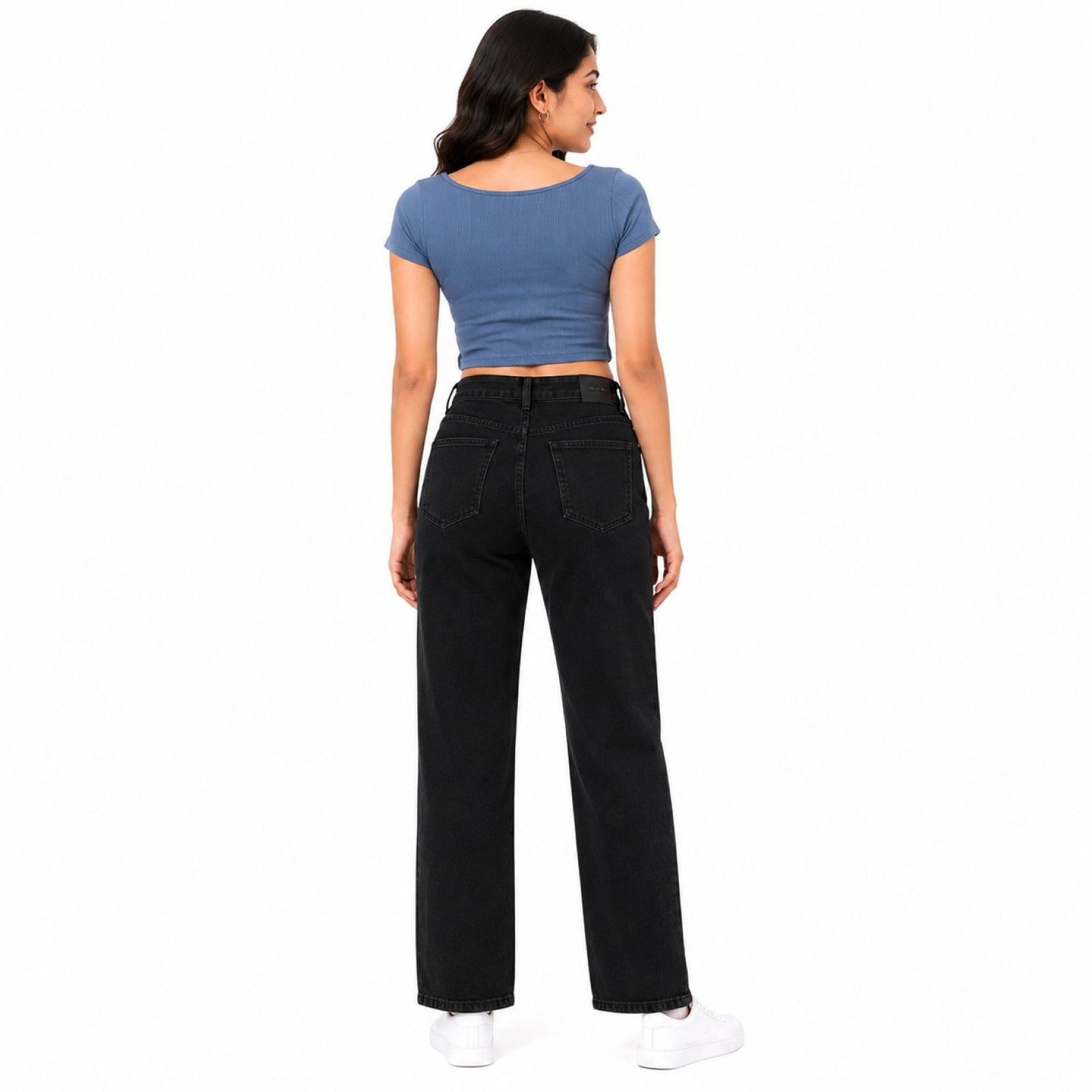 Women's High-Rise Black Straight Fit Jeans | Solid Full Length Denim Pants for Everyday Casual Wear-3