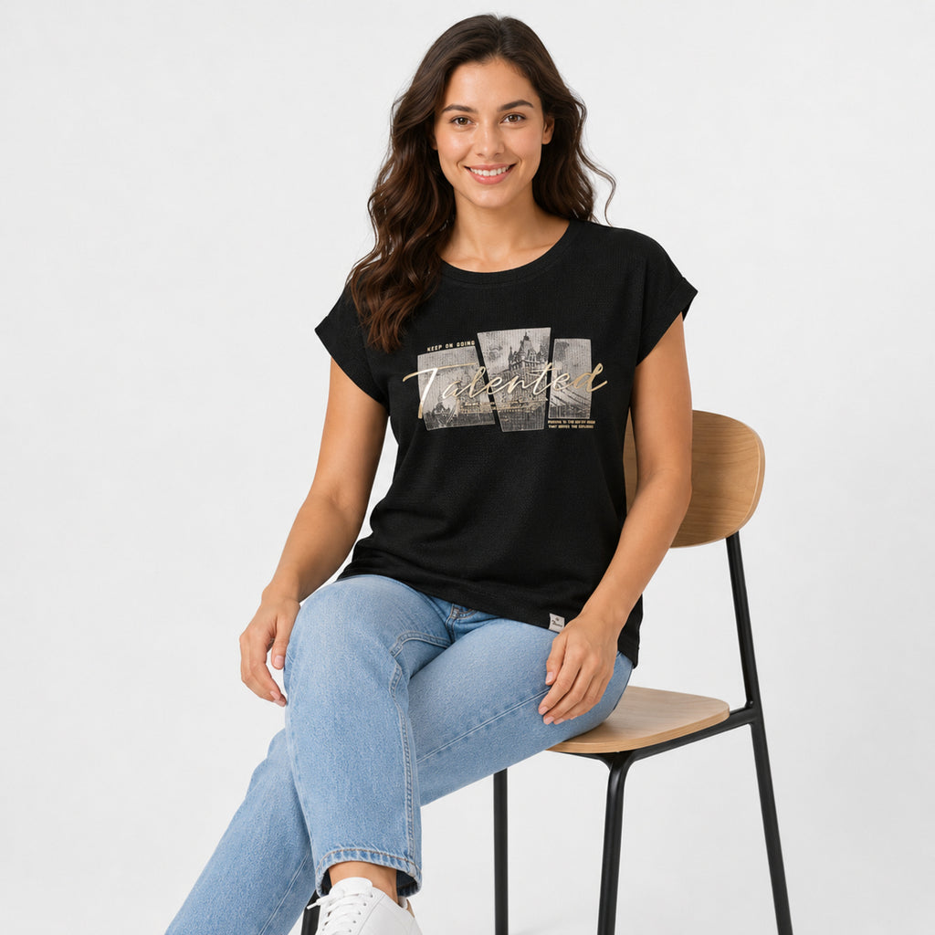 Women's Black Graphic Printed Casual T-Shirt | Soft Everyday Cotton Tee-3