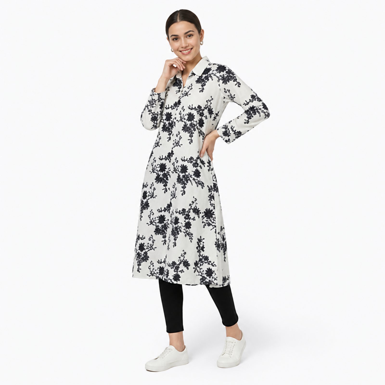 Ivory Noir Floral Long Co-Ord Set-2