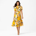 Women's Yellow Floral Fit & Flare Dress-1