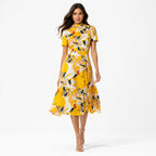 Women's Yellow Floral Fit & Flare Dress-1