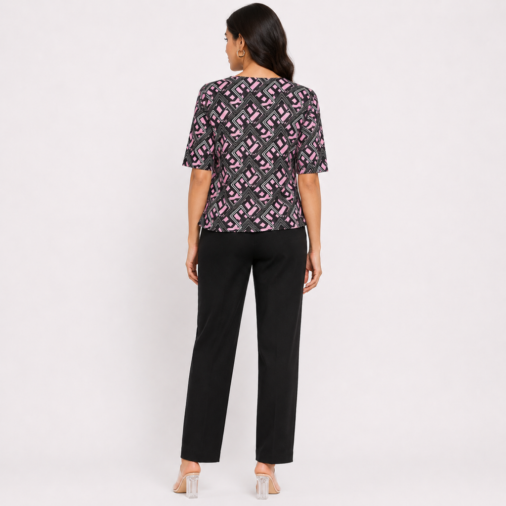 Women's Pink Geometric Print Half Sleeve Top-3