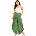 Women's Parrot Green Embroidered Lace-Up Wide Leg Palazzo Pants-2