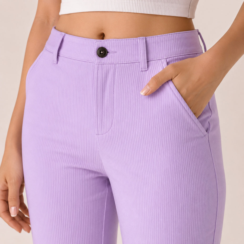 Women's Purple Straight Fit Formal Trousers-2
