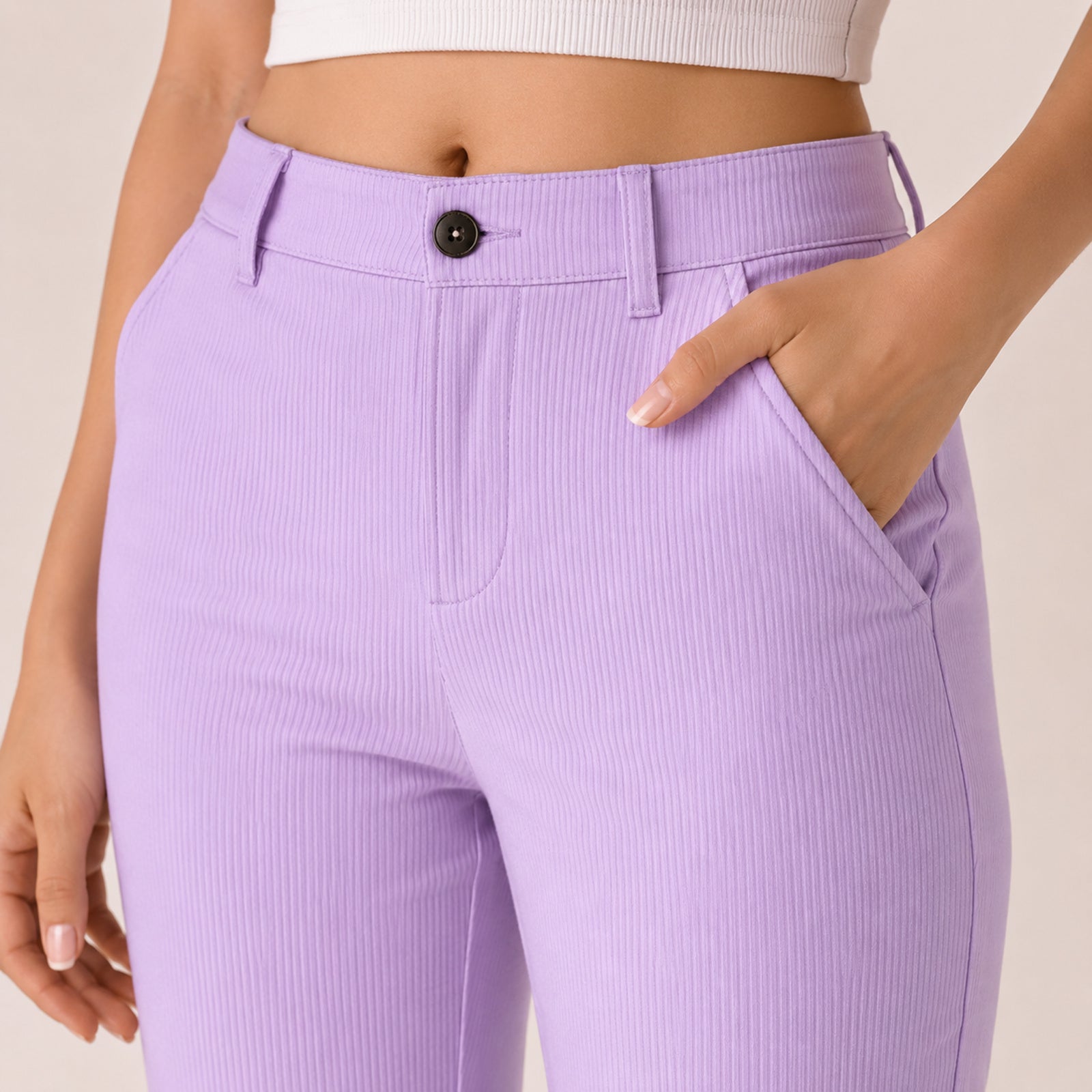 Women's Purple Straight Fit Formal Trousers-2