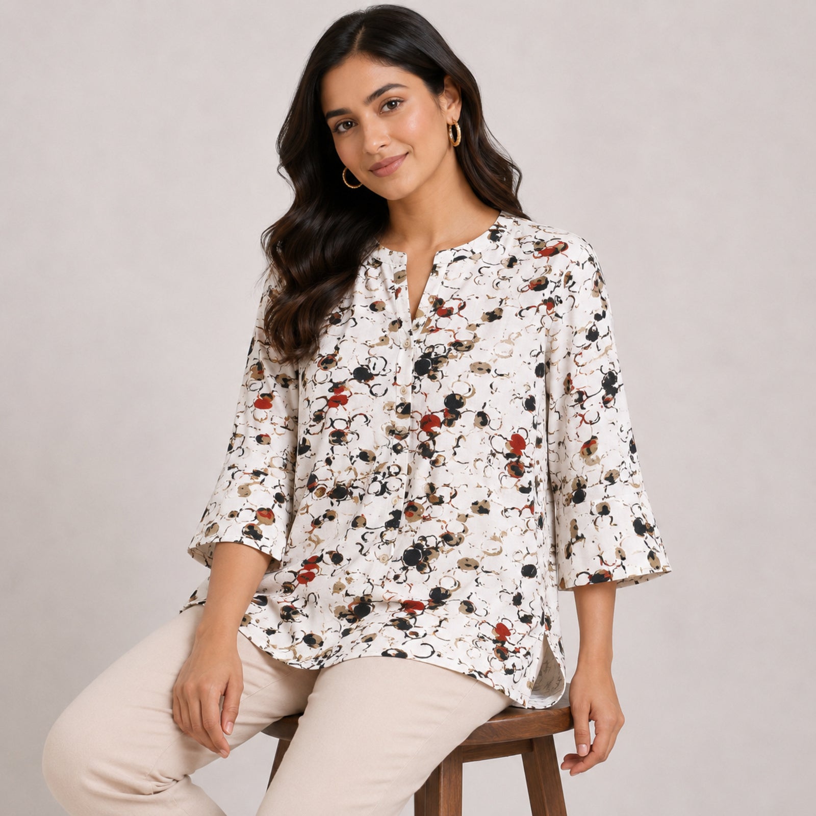 Women's Elegant Abstract Geometric Circle Print High-Low Tunic Top-2
