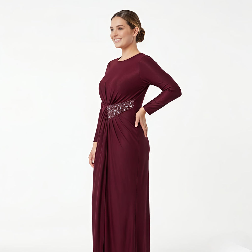 Women's Wine Embellished Maxi Gown-2