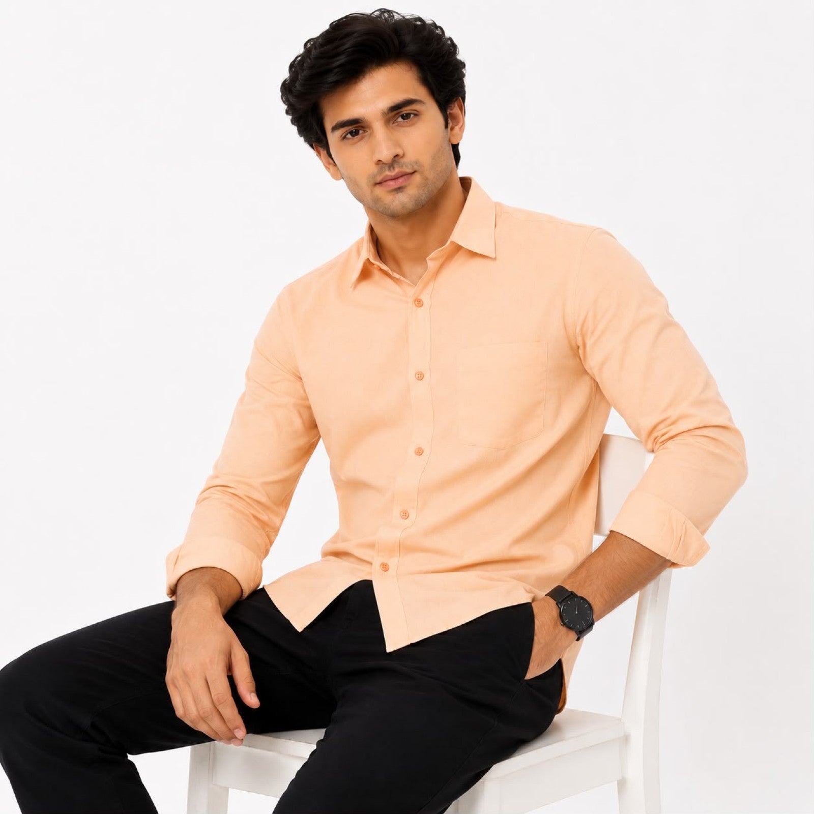 Men's Sunset Peach Essential Formal Shirt-3