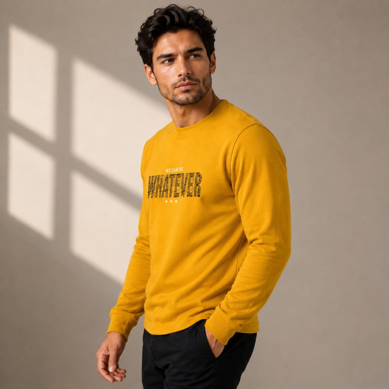 Men's Mustard Yellow Statement Graphic Sweatshirt-2