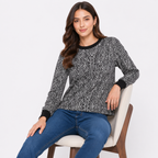 Women's Black & White Abstract Print Full Sleeve Sweatshirt-4