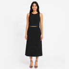 Women's Black Sleeveless Crop Top and Midi Skirt Co-Ord Set-1