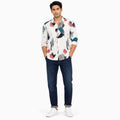 Men's White Abstract Brush Print Full Sleeve Casual Shirt-1