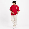Men's Maroon Dragon Graphic Oversized T-Shirt-1