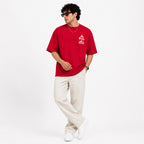 Men's Maroon Dragon Graphic Oversized T-Shirt-1