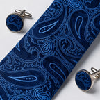 Men's Luxury Paisley-Patterned Navy Blue Silk Formal Necktie-3