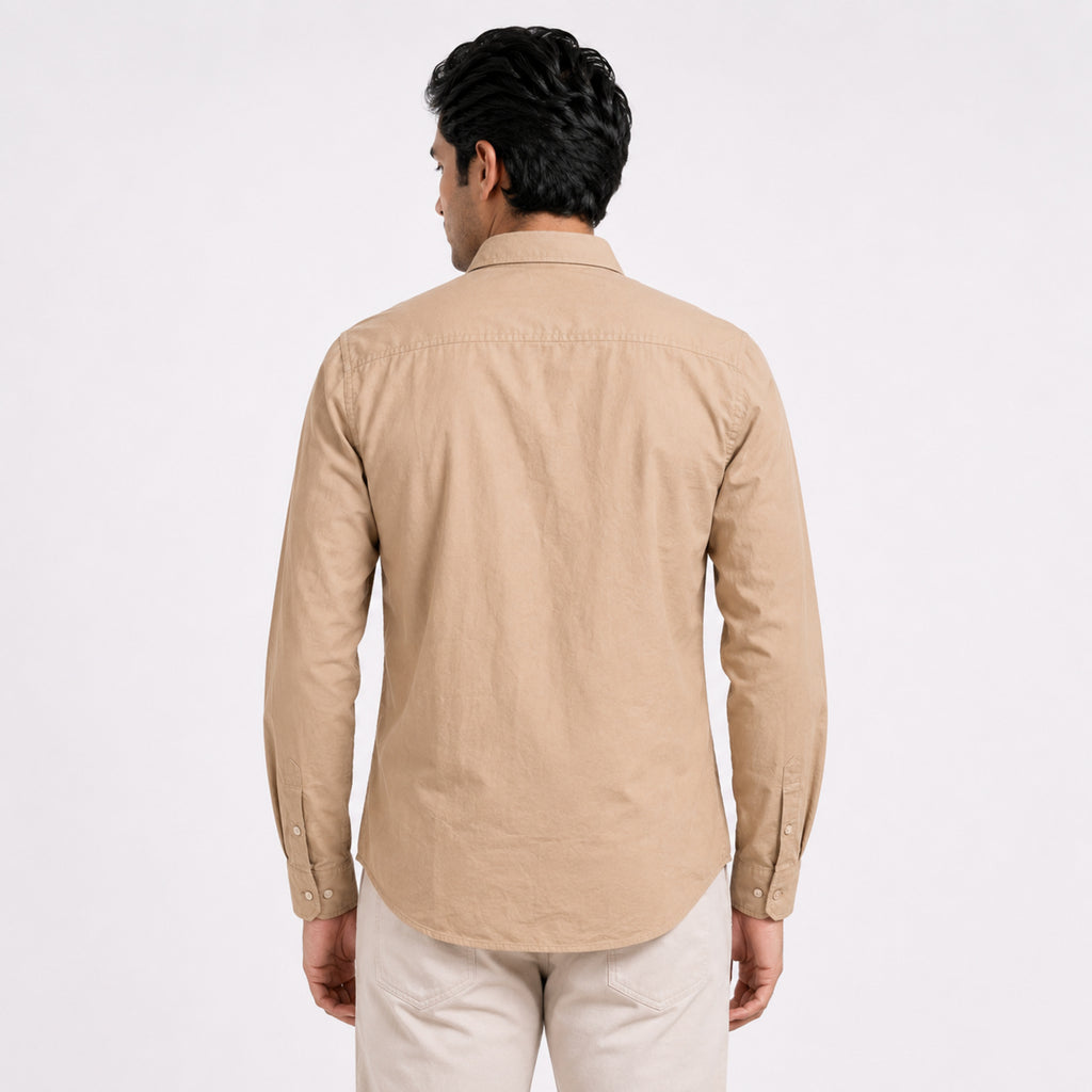 Men's Desert Beige Classic Smart Casual Shirt-4