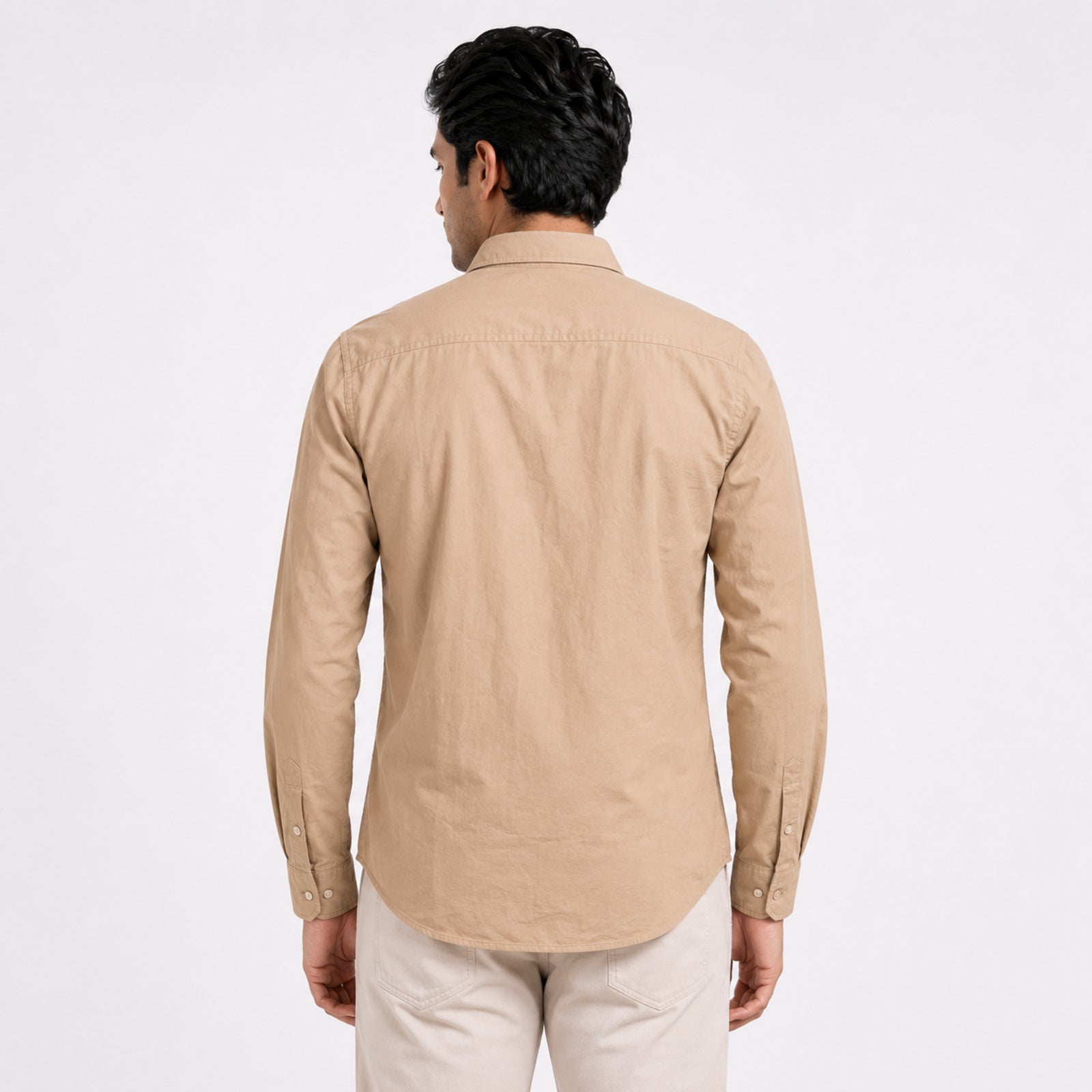 Men's Desert Beige Classic Smart Casual Shirt-4