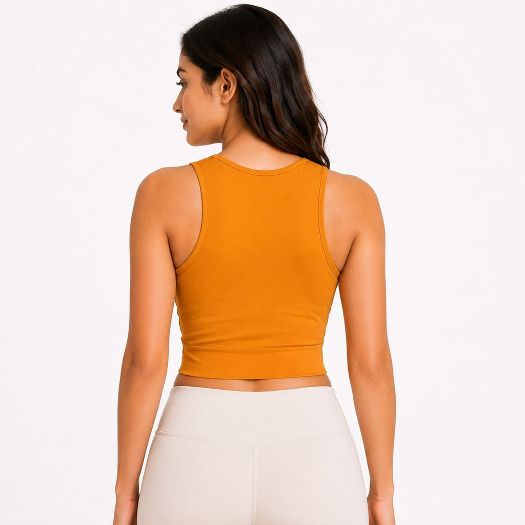 Women's Chic V-Neck Mustard Yellow Fitted Crop Top-4