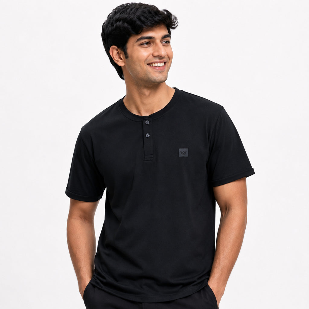 Men's Classic Black Henley Neck T-Shirt-4