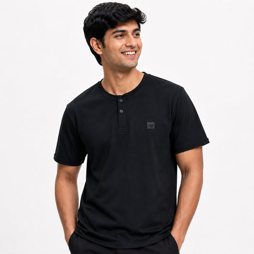 Men's Classic Black Henley Neck T-Shirt-4