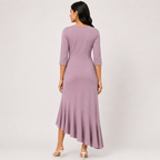 Women's Light Pink Solid Round Neck High-Low Ruffle Hem Midi Dress-1
