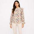Women's Beige Geometric Print Ruffle Sleeve Top-1