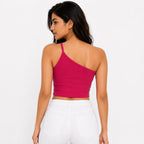 Women's One Shoulder Crop Top – Red-2