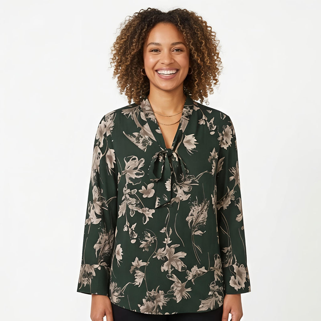Midnight Garden Floral Tie-Neck Women's Top-4