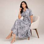Women's Vintage Floral Print Button-Down Shirt Dress with Pockets-3
