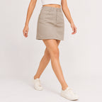 Women's Beige Solid Mini Skirt-1