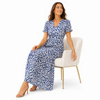 Women's Blue Ikat Print Tiered Maxi Dress with Ruffle Sleeves-3