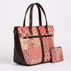 Women's Luxury Patchwork Pink Floral Tote Bag and Matching Pouch Set-2