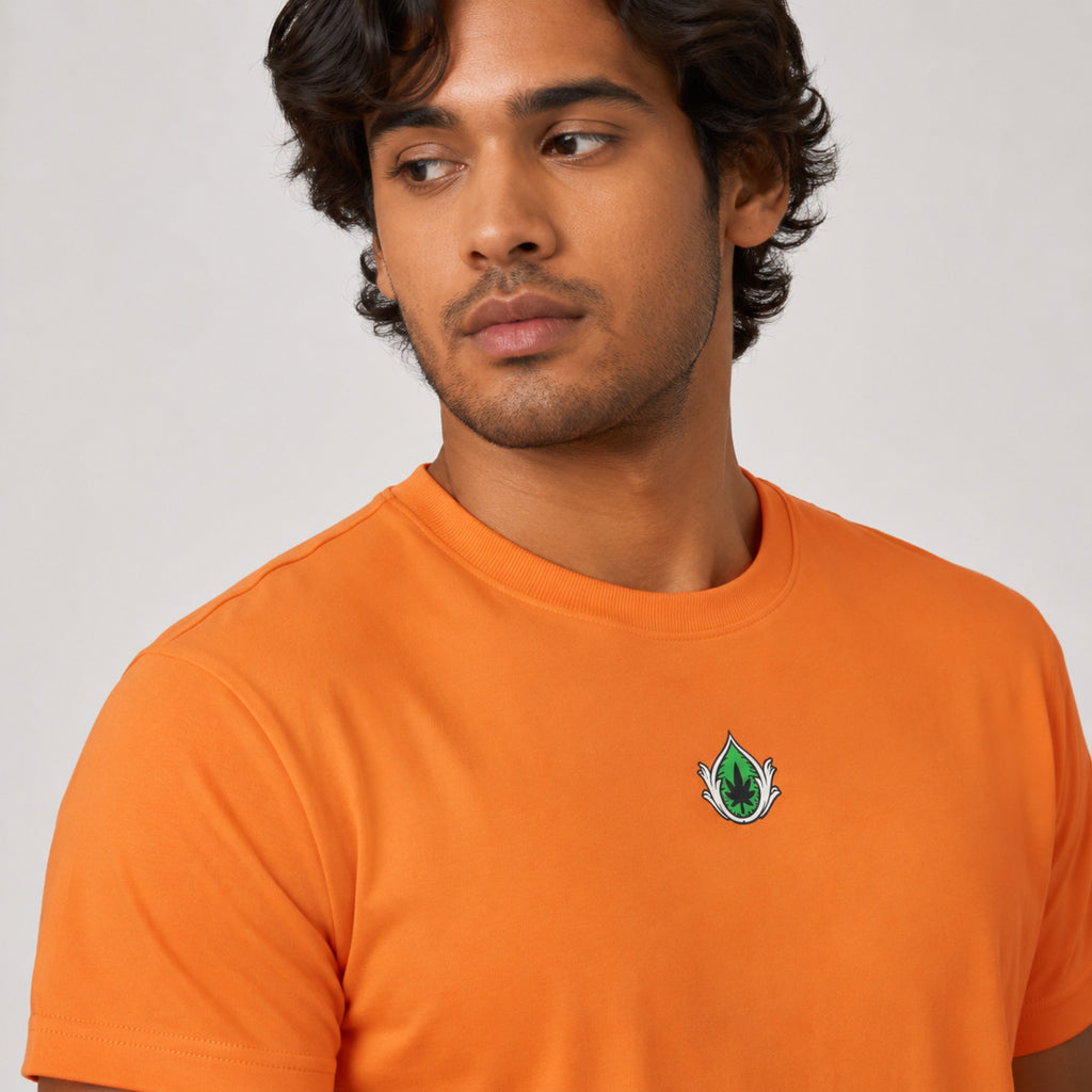 Men's Mustard Orange Solid Crew Neck T-Shirt-2