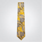Men's Luxury Paisley-Patterned Yellow Silk Formal Necktie-1