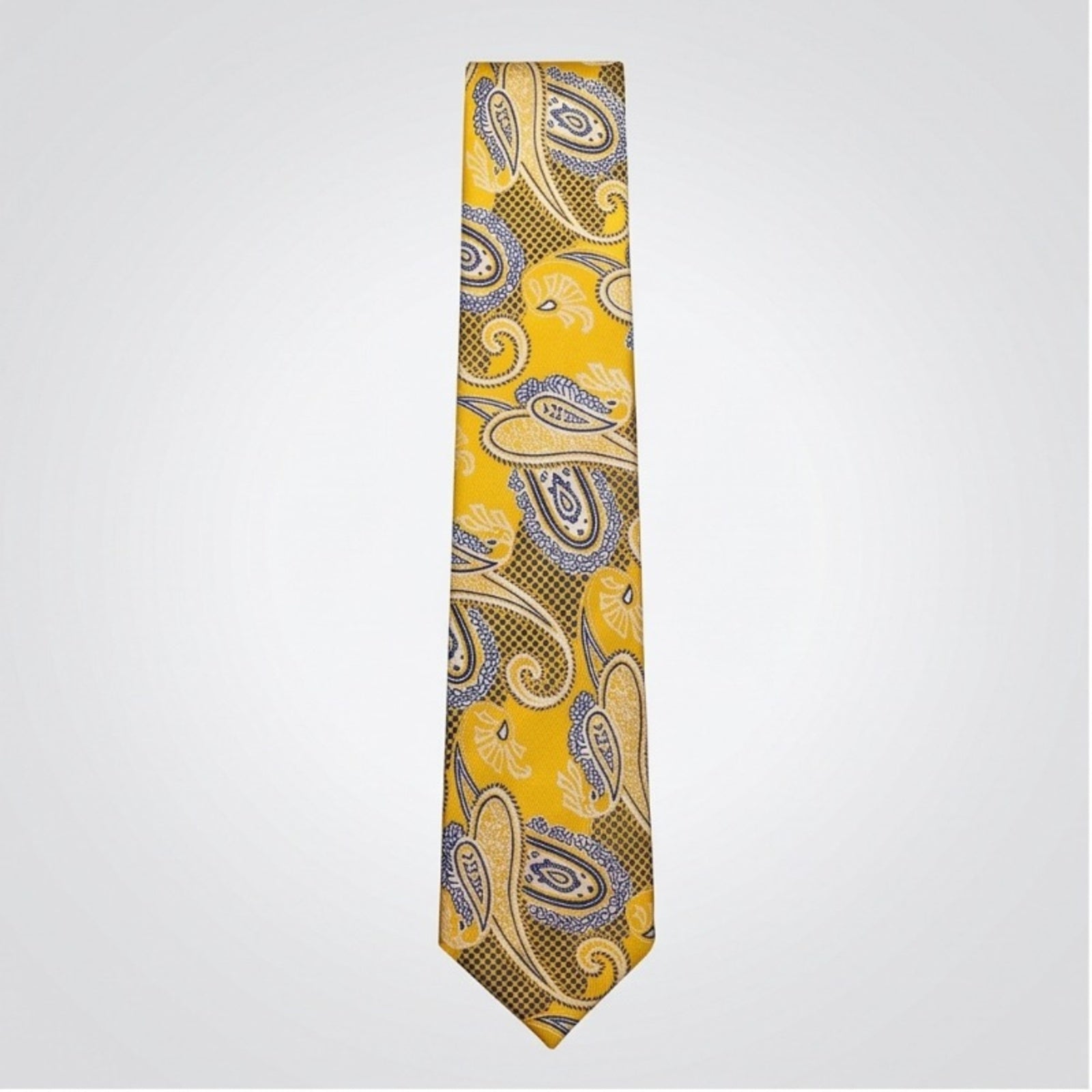 Men's Luxury Paisley-Patterned Yellow Silk Formal Necktie-1