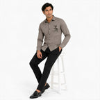 Men's Blue Minimal Embroidered Full Sleeve Shirt with Curved Hem-3