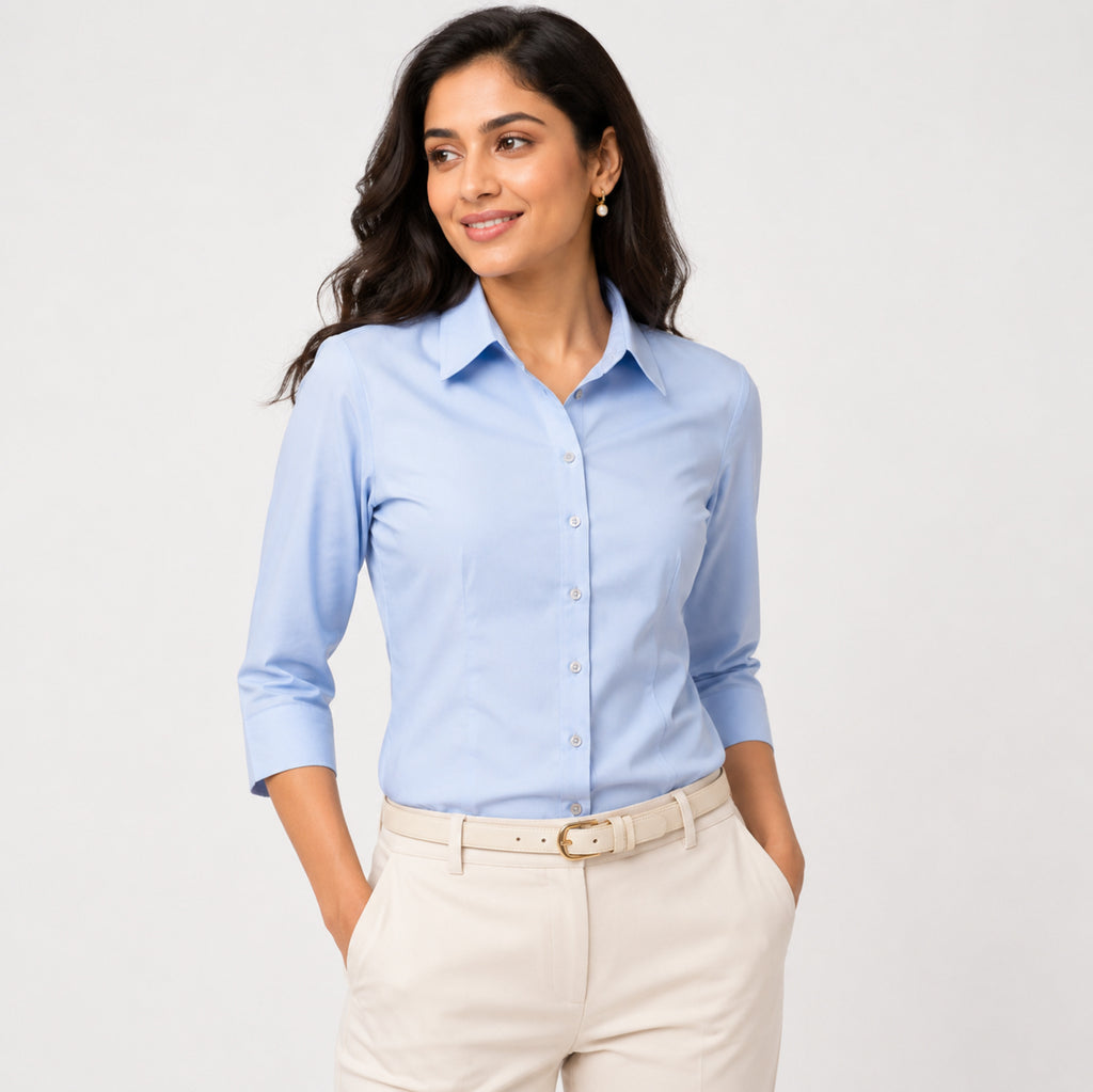 Women's Sky Blue Formal Full Sleeve Shirt-1
