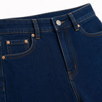 Women's High-Rise Dark Blue Wide Leg Denim Jeans | Full Length Casual Stretch Jeans for Women-2