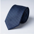 Men's Luxury Micro-Patterned Navy Blue Silk Formal Necktie with Matching Cufflinks Set-2