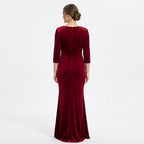 Women's Burgundy Embellished Evening Gown-3